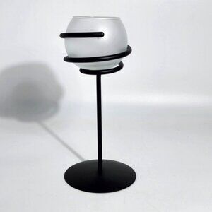 White Frosted Glass and Black Metal Spiral Candle Holder By PartyLite Vintage